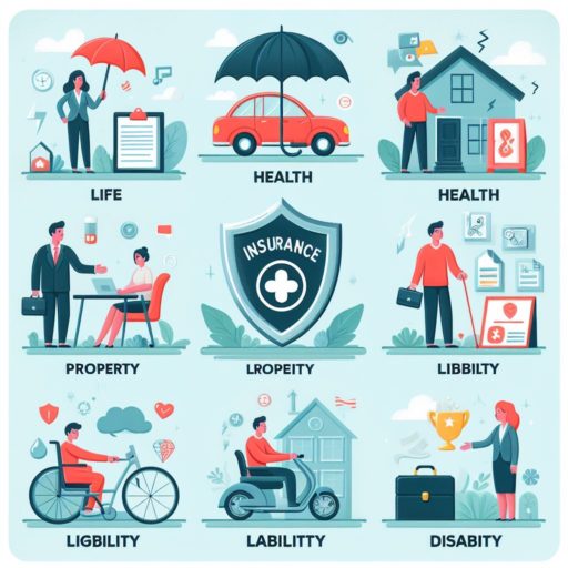 Types of insurance: Life, health, property, liability, disability, etc., each covering specific risks.